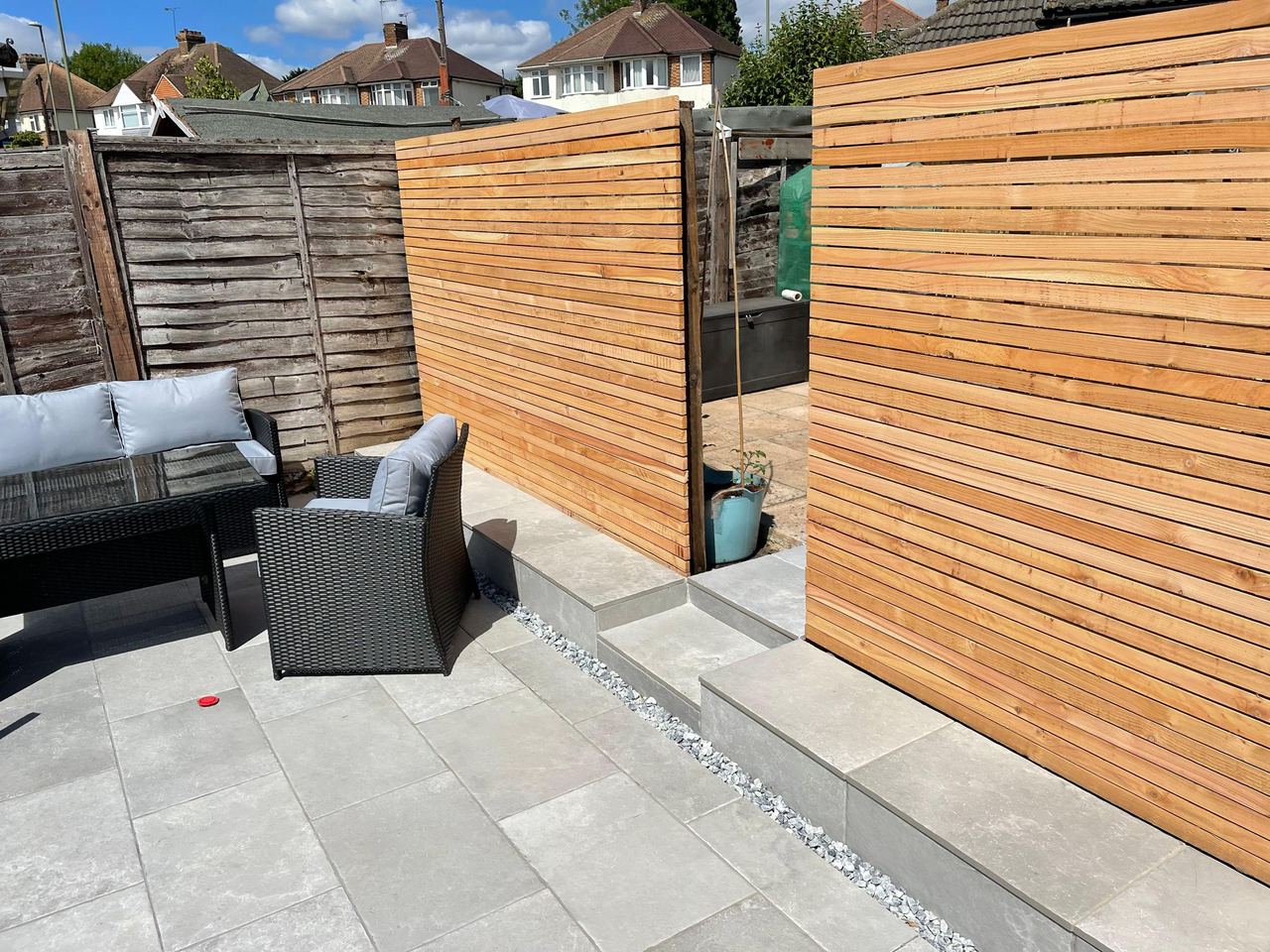 Contemporary slatted screen installed by KTS Fencing, Garden privacy